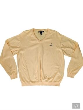 Oxford Golf Pima Cotton V-Neck Sweater Men's L Yellow Wild Turkey Logo‎